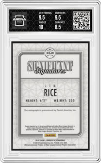 Jim Rice  from the 2016 Donruss Optic set graded by Arena Club and given an overall grade of 9.