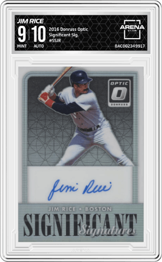 Jim Rice  from the 2016 Donruss Optic set graded by Arena Club and given an overall grade of 9.