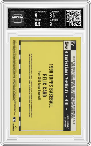Christian Yelich from the 2025 Topps set graded by Arena Club and given an overall grade of 9.