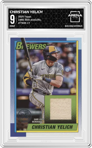 Christian Yelich from the 2025 Topps set graded by Arena Club and given an overall grade of 9.
