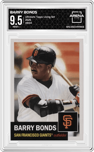 Barry Bonds from the Ultimate Topps Living Set   set graded by Arena Club and given an overall grade of 9.5.