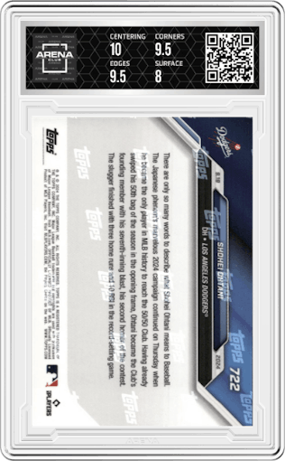 Shohei Ohtani from the 2024 Topps Now set graded by Arena Club and given an overall grade of 8.5.