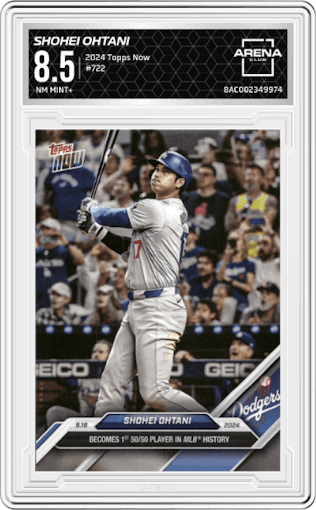Shohei Ohtani from the 2024 Topps Now set graded by Arena Club and given an overall grade of 8.5.