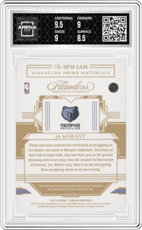 Ja Morant from the 2021-22 Panini Flawless set graded by Arena Club and given an overall grade of 9.