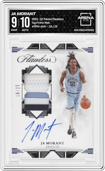 Ja Morant from the 2021-22 Panini Flawless set graded by Arena Club and given an overall grade of 9.