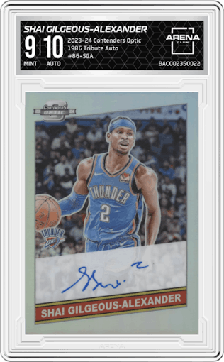Shai Gilgeous-Alexander from the 2023-24 Panini Contenders Optic set graded by Arena Club and given an overall grade of 9.