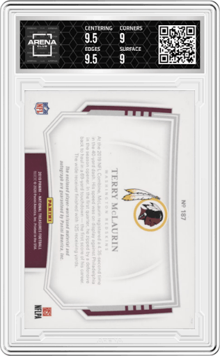 Terry McLaurin from the 2019 Panini National Treasures set graded by Arena Club and given an overall grade of 9.5.
