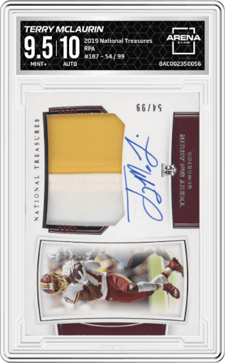 Terry McLaurin from the 2019 Panini National Treasures set graded by Arena Club and given an overall grade of 9.5.