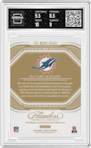 De’Von Achane from the 2023 Panini Flawless set featuring a Silver parallel graded by Arena Club and given an overall grade of 9.