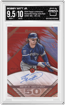 Bobby Witt Jr. from the 2024 Topps Luminaries set featuring a Red parallel graded by Arena Club and given an overall grade of 9.5.