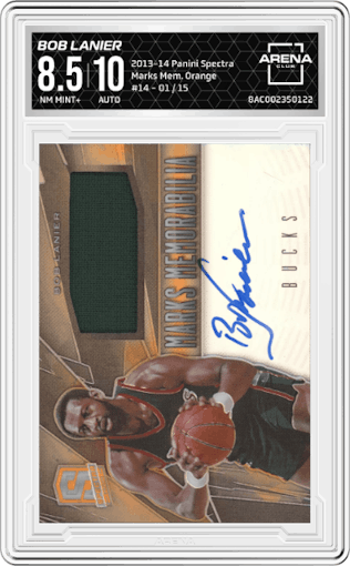 Bob Lanier from the 2013-14 Panini Spectra set featuring a Orange parallel graded by Arena Club and given an overall grade of 8.5.