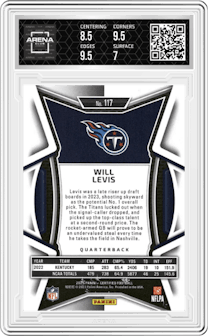 Will Levis from the 2023 Panini Certified set featuring a Purple Mirror parallel graded by Arena Club and given an overall grade of 7.5.