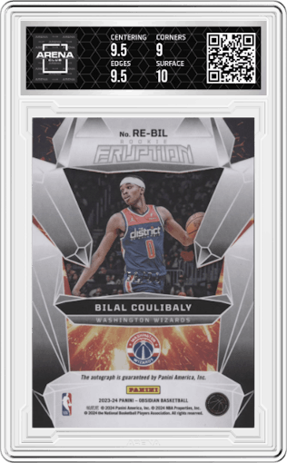 Bilal Coulibaly from the 2023-24 Panini Obsidian set graded by Arena Club and given an overall grade of 9.5.