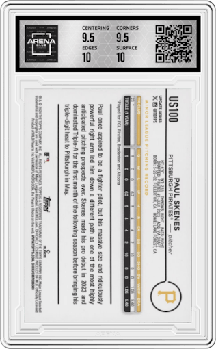 Paul Skenes from the 2024 Topps Update set graded by Arena Club and given an overall grade of 10.