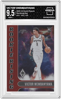 Victor Wembanyama from the 2023-24 Panini Phoenix set featuring a Red parallel graded by Arena Club and given an overall grade of 9.5.