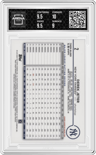 Derek Jeter from the 2024 Topps Gilded Collection set graded by Arena Club and given an overall grade of 9.5.