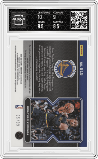 Jonathan Kuminga from the 2021-22 Panini Obsidian set graded by Arena Club and given an overall grade of 9.