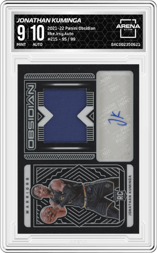 Jonathan Kuminga from the 2021-22 Panini Obsidian set graded by Arena Club and given an overall grade of 9.