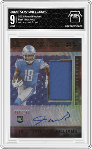 Jameson Williams from the 2022 Panini Illusions set graded by Arena Club and given an overall grade of 9.