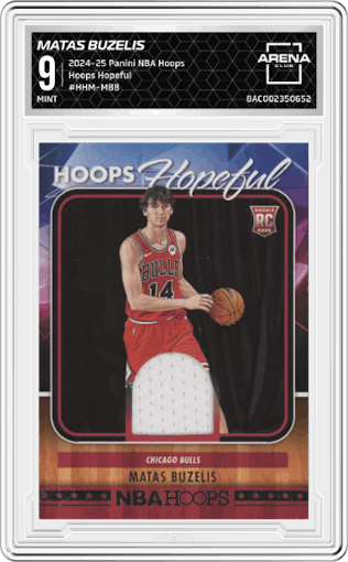 Matas Buzelis from the 2024-25 Panini NBA Hoops set graded by Arena Club and given an overall grade of 9.