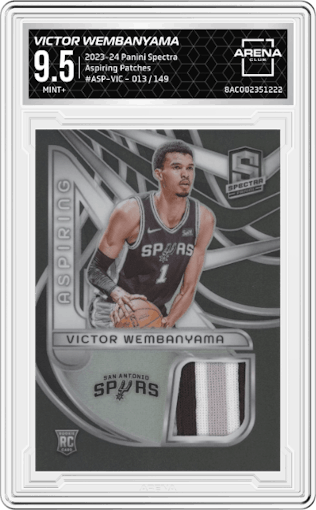 Victor Wembanyama from the 2023-24 Panini Spectra set graded by Arena Club and given an overall grade of 9.5.