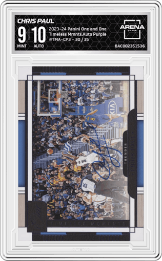 Chris Paul from the 2023-24 Panini One and One set featuring a Purple parallel graded by Arena Club and given an overall grade of 9.