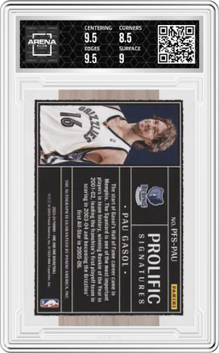 Pau Gasol from the 2023-24 Panini One and One set graded by Arena Club and given an overall grade of 9.