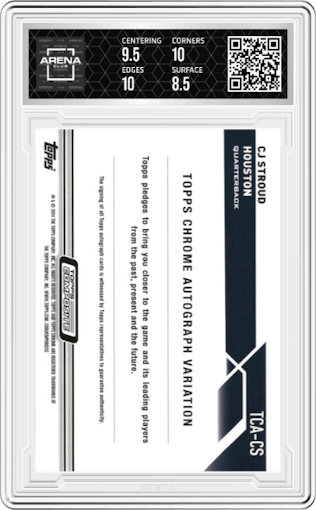 CJ Stroud from the 2023 Topps Composite set featuring a Geometric Refractor parallel graded by Arena Club and given an overall grade of 9.
