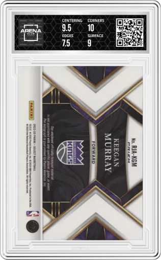 Keegan Murray from the 2022-23 Panini Select set featuring a Red Wave parallel graded by Arena Club and given an overall grade of 8.