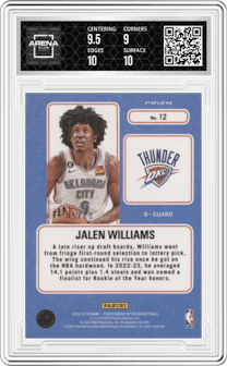 Jalen Williams from the 2022-23 Panini Contenders Optic set featuring a Gold parallel graded by Arena Club and given an overall grade of 9.5.