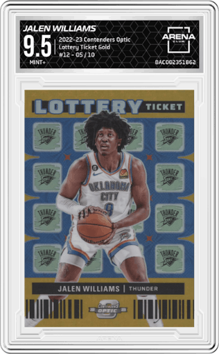 Jalen Williams from the 2022-23 Panini Contenders Optic set featuring a Gold parallel graded by Arena Club and given an overall grade of 9.5.