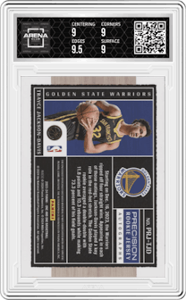 Trayce Jackson-Davis from the 2023-24 Panini One and One set featuring a Gold parallel graded by Arena Club and given an overall grade of 9.
