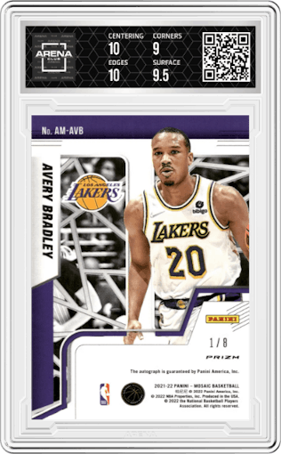 Avery Bradley from the 2021-22 Panini Mosaic  set featuring a Choice Black Gold parallel graded by Arena Club and given an overall grade of 9.5.