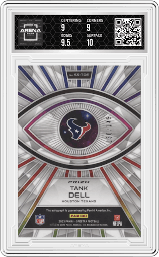 Tank Dell from the 2023 Panini Spectra set graded by Arena Club and given an overall grade of 9.5.