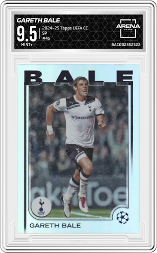 Gareth Bale from the 2024-25 Topps UEFA Club Competitions set graded by Arena Club and given an overall grade of 9.5.