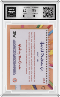 Harold Perkins Jr. from the 2024 Bowman University Best set graded by Arena Club and given an overall grade of 10.