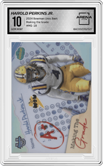 Harold Perkins Jr. from the 2024 Bowman University Best set graded by Arena Club and given an overall grade of 10.