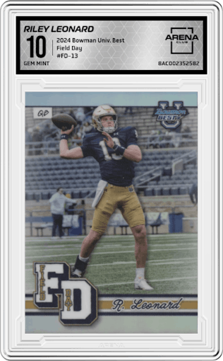 Riley Leonard from the 2024 Bowman University Best set graded by Arena Club and given an overall grade of 10.