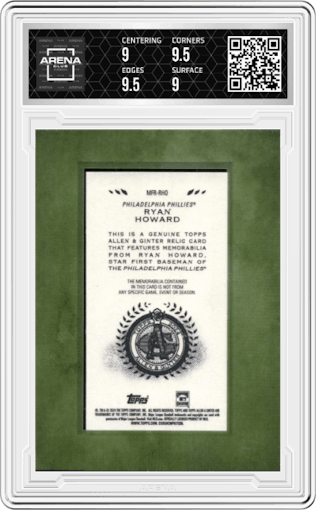 Ryan Howard from the 2024 Topps Allen & Ginter set graded by Arena Club and given an overall grade of 9.5.