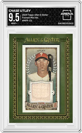 Chase Utley from the 2024 Topps Allen & Ginter set graded by Arena Club and given an overall grade of 9.5.
