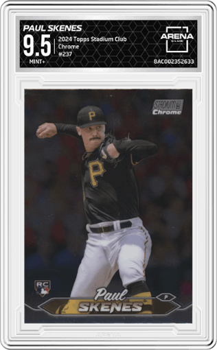 Paul Skenes from the 2024 Topps Stadium Club set graded by Arena Club and given an overall grade of 9.5.