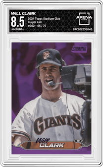 Will Clark from the 2024 Topps Stadium Club set featuring a Purple Foil parallel graded by Arena Club and given an overall grade of 8.5.