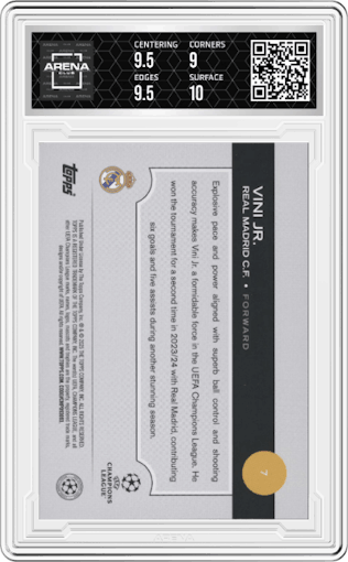  Vini Jr. from the 2024-25 Topps UEFA Club Competitions set graded by Arena Club and given an overall grade of 9.5.