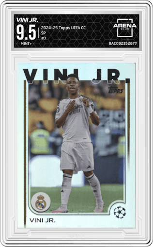  Vini Jr. from the 2024-25 Topps UEFA Club Competitions set graded by Arena Club and given an overall grade of 9.5.