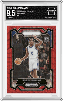 Rob Dillingham from the 2024 Panini Prizm Draft Picks set featuring a Red Wave parallel graded by Arena Club and given an overall grade of 9.5.