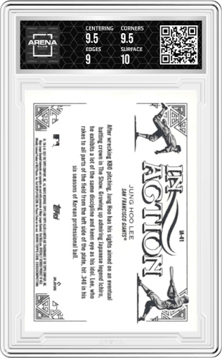 Jung Hoo Lee from the 2024 Topps Allen & Ginter set graded by Arena Club and given an overall grade of 9.5.