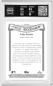 Luis Arraez from the 2024 Topps Allen & Ginter set graded by Arena Club and given an overall grade of 9.