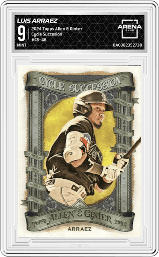 Luis Arraez from the 2024 Topps Allen & Ginter set graded by Arena Club and given an overall grade of 9.