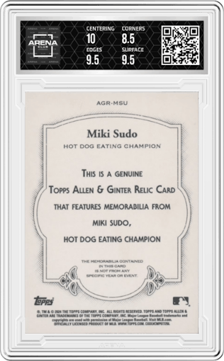 Miki Sudo from the 2024 Topps Allen & Ginter set graded by Arena Club and given an overall grade of 9.