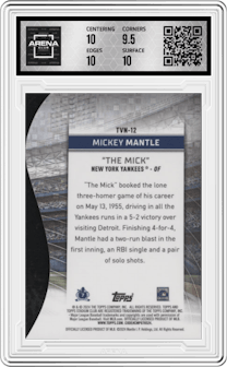 Mickey Mantle from the 2024 Topps Stadium Club set graded by Arena Club and given an overall grade of 10.